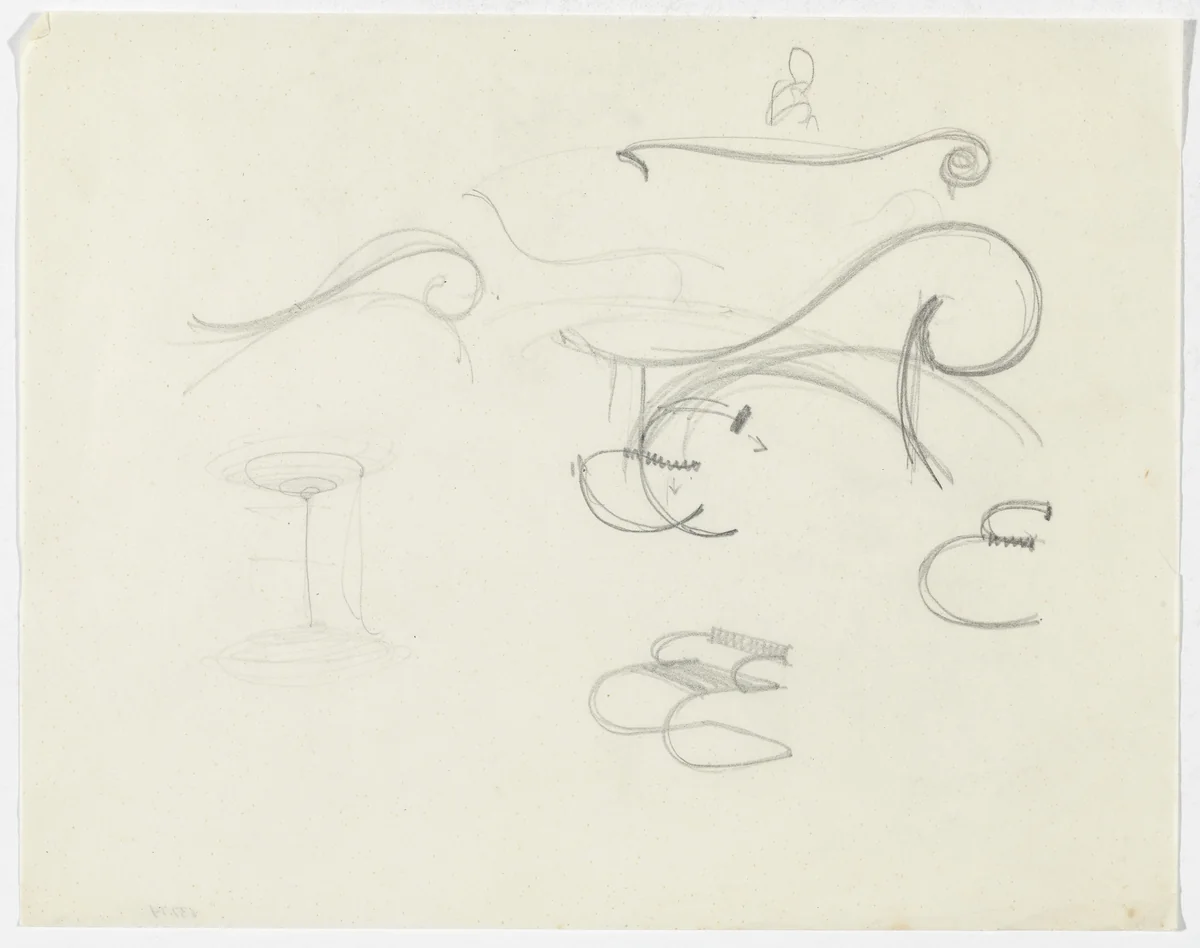 Lounge Chair with Arms (Perspective sketch; elevation sketches. Frame details.) by Ludwig Mies van der Rohe, mies van der rohe archive, 1926