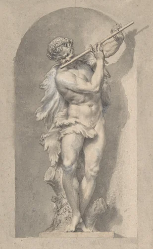 Silhouetted Study of Pan in a Niche by anonymous, drawing, 1700-1800