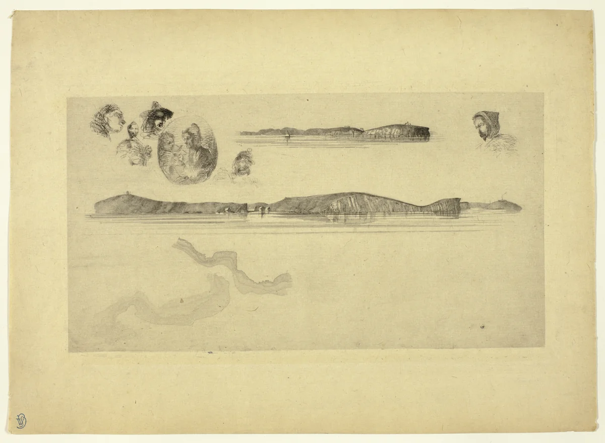 Sketches on the Coast Survey Plate by James McNeill Whistler, print, 1854-1855
