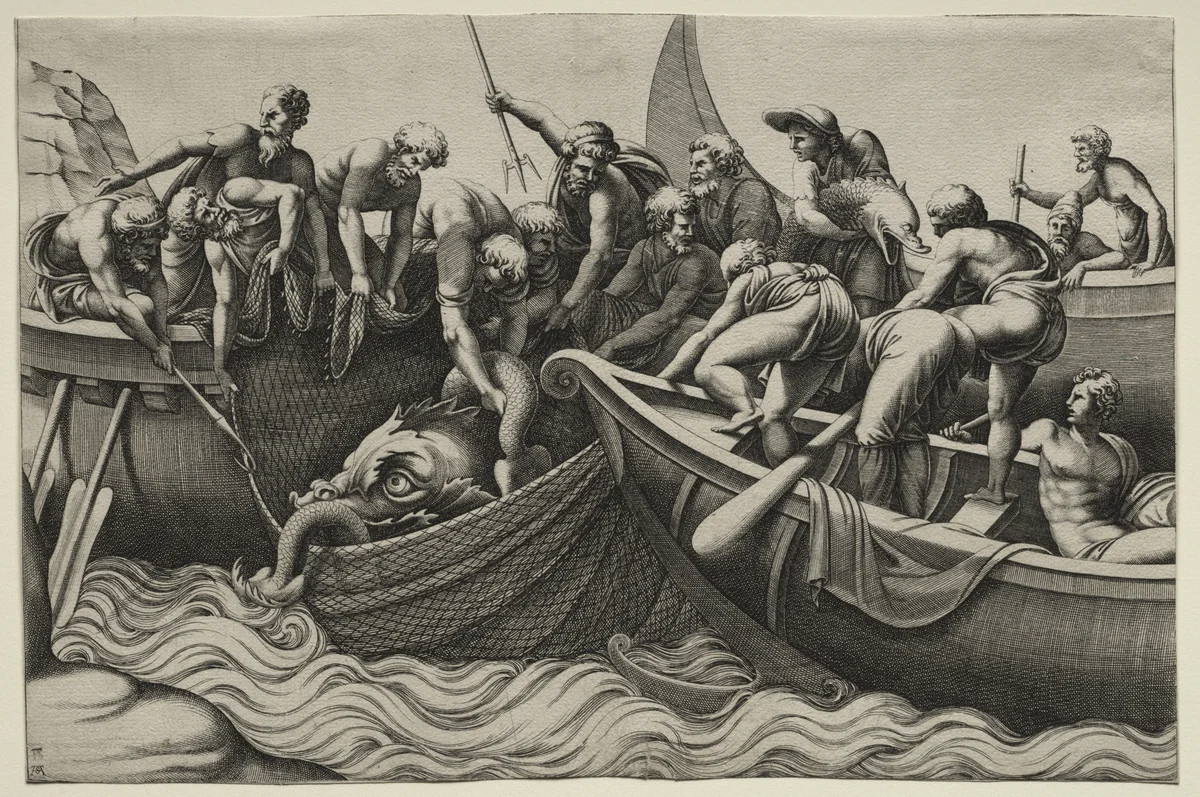 The Haul of Monstrous Fish by Adamo Scultori, print, 1545-1585