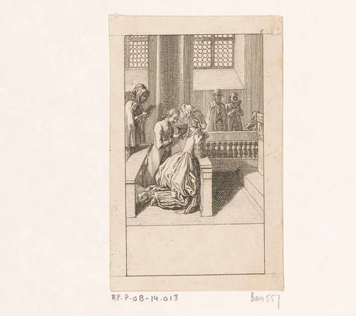 Biddende kerkgangers by Daniel Nikolaus Chodowiecki, print, 1778