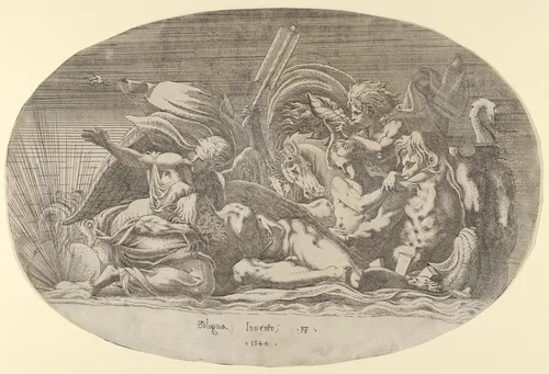Night Protecting Sleeping Time from the Last Rays of the Sun by Antonio Fantuzzi, print, 1544