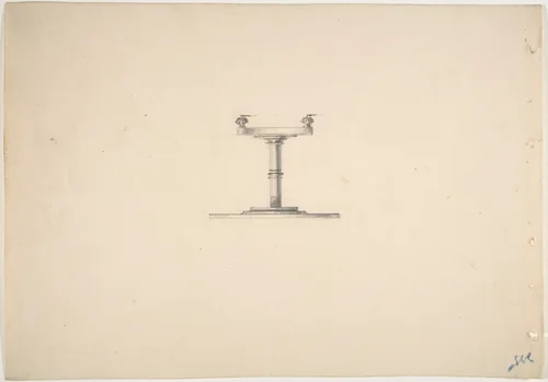 Design for a Round Pedestal Table on Casters by anonymous, drawing, 1800-1850