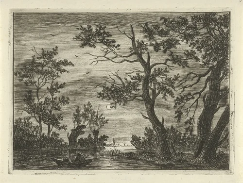 Nachtgezicht met een figuur in een boot by Cornelis van der Griendt, print, 1837-1918