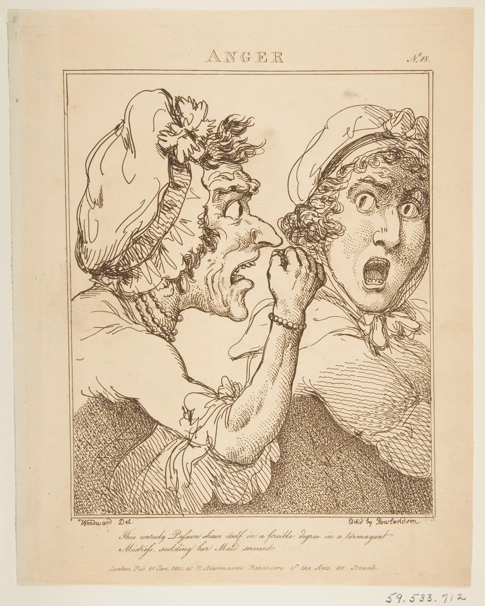 Anger (Le Brun Travested, or Caricatures of the Passions) by Thomas Rowlandson, print, 1800