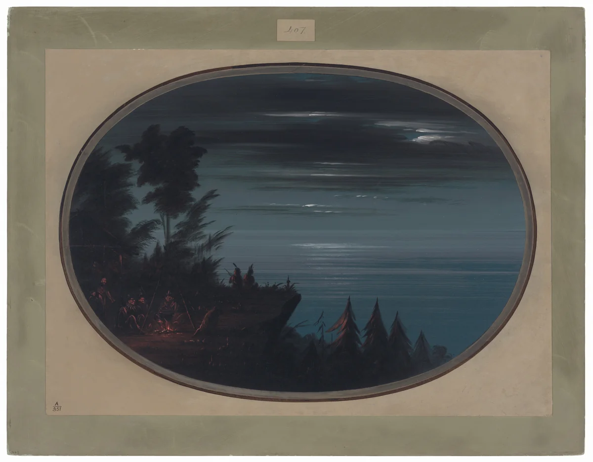 Nayas Village at Night by George Catlin, painting, 1855-1869