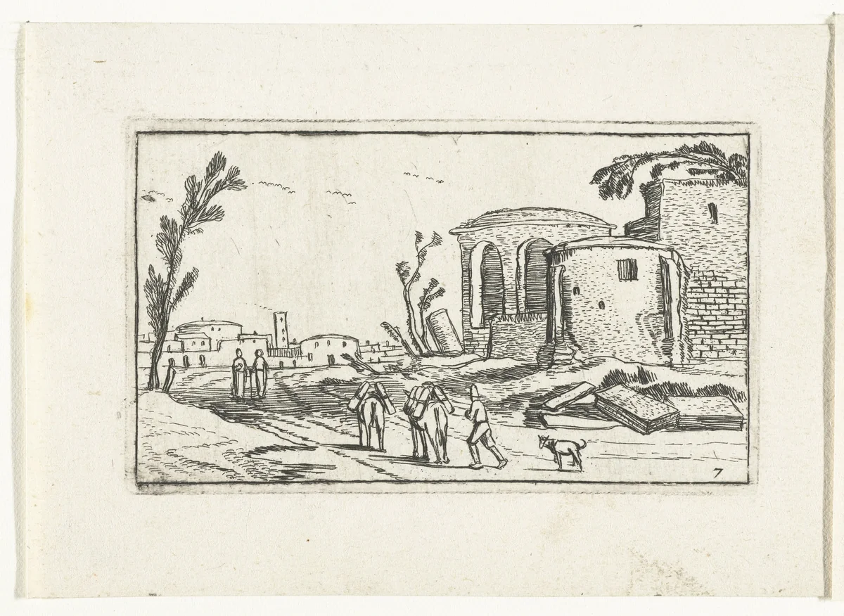 Landschap met ruïnes by anonymous, print, 1610-1617