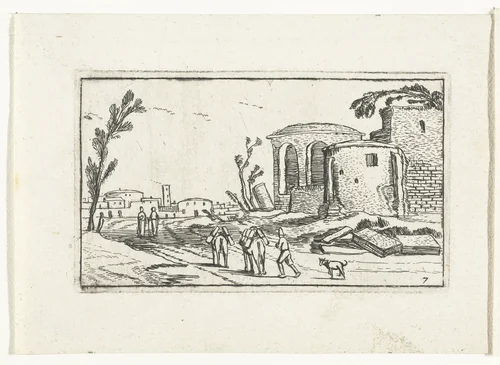 Landschap met ruïnes by anonymous, print, 1610-1617