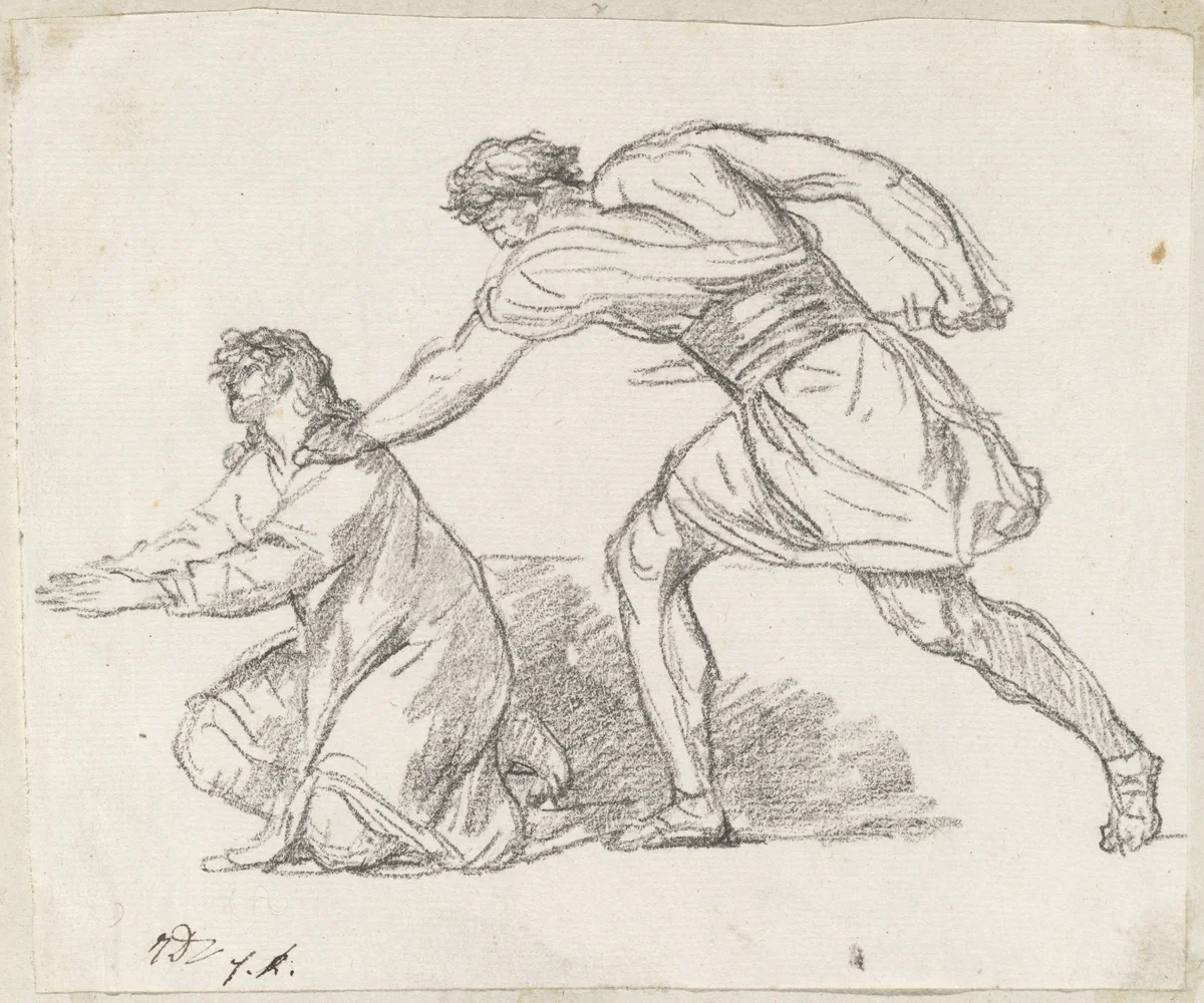 Warrior Seizing a Kneeling Figure by Jacques-Louis David, drawing, 1775-1780