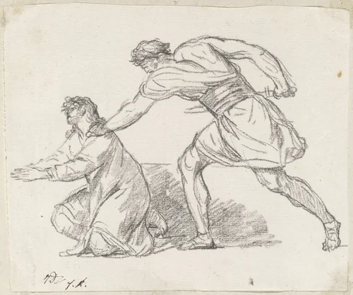 Warrior Seizing a Kneeling Figure by Jacques-Louis David, drawing, 1775-1780