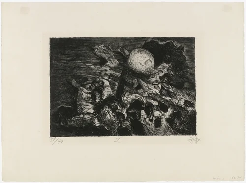 Soldiers' Grave Between the Lines (Soldatengrab zwischen den Linien) from The War (Der Krieg) by Otto Dix, print, 1924