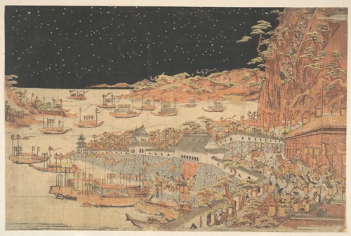 Battle of Ichi–no–tani, March 21, 1184 by Utagawa Toyoharu, print, 1735-1814