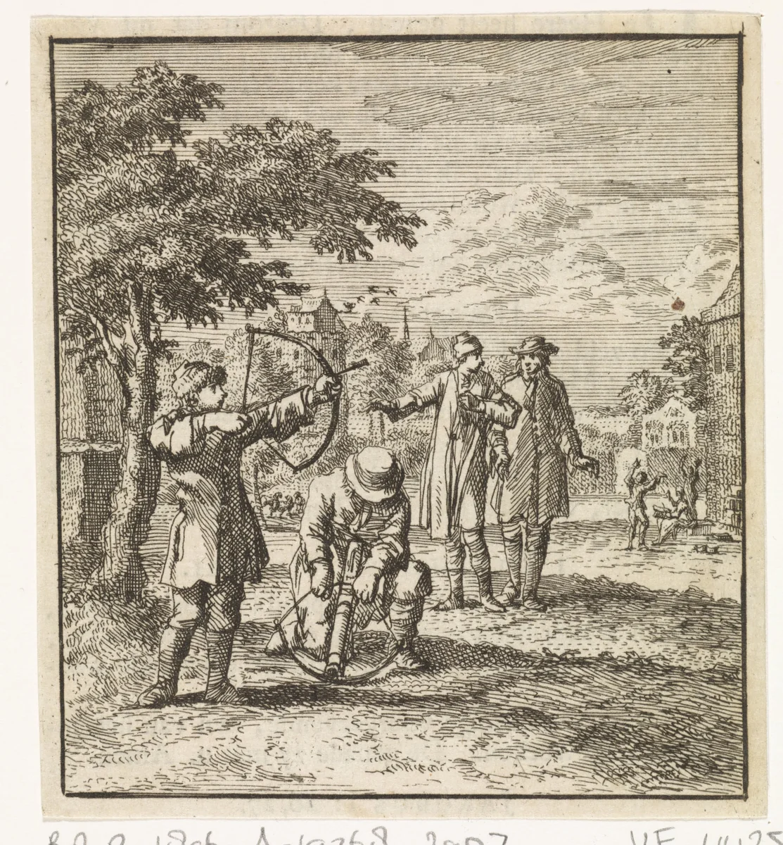 Boogschieten by Jan Luyken, print, 1712