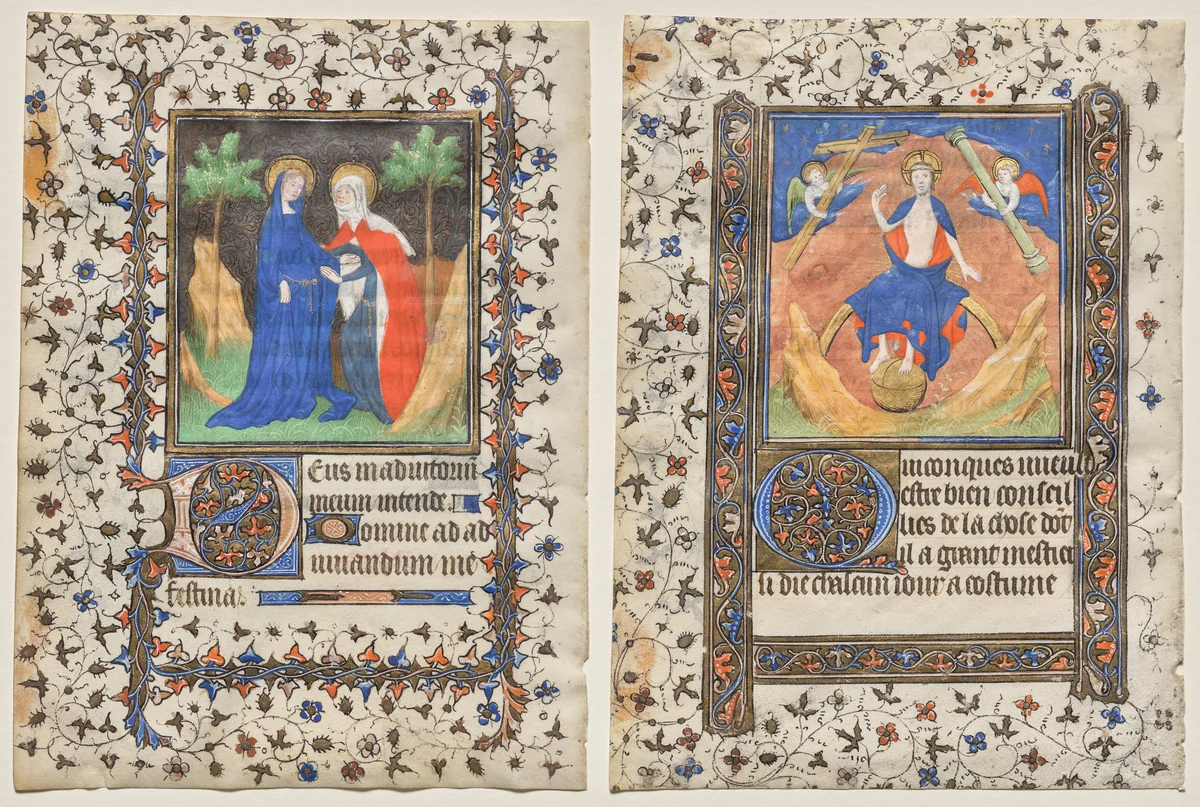 Leaves from a Book of Hours: The Visitation and Christ in Judgment by Boucicaut Master, manuscript, 1410-1420