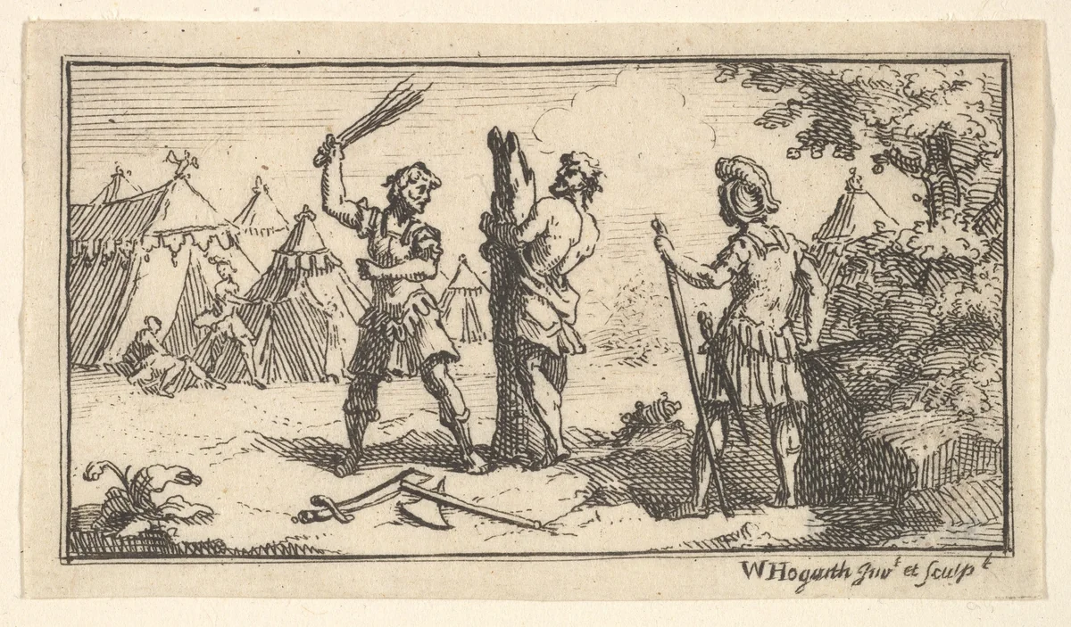 Fustigatio (John Beaver, Roman Military Punishments, 1725) by William Hogarth, print, 1725-1779