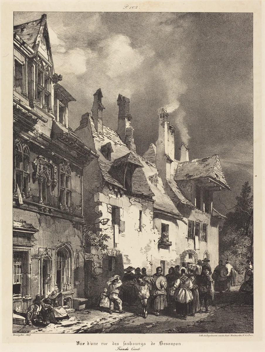 Vue d'une rue des Faubourgs de Besançon (View of a Street in the Outskirts of Besançon) by Richard Parkes Bonington, print, 1827