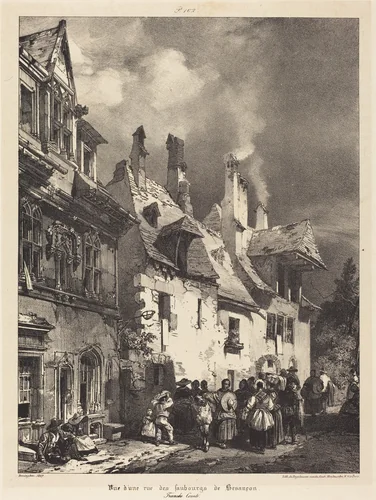 Vue d'une rue des Faubourgs de Besançon (View of a Street in the Outskirts of Besançon) by Richard Parkes Bonington, print, 1827