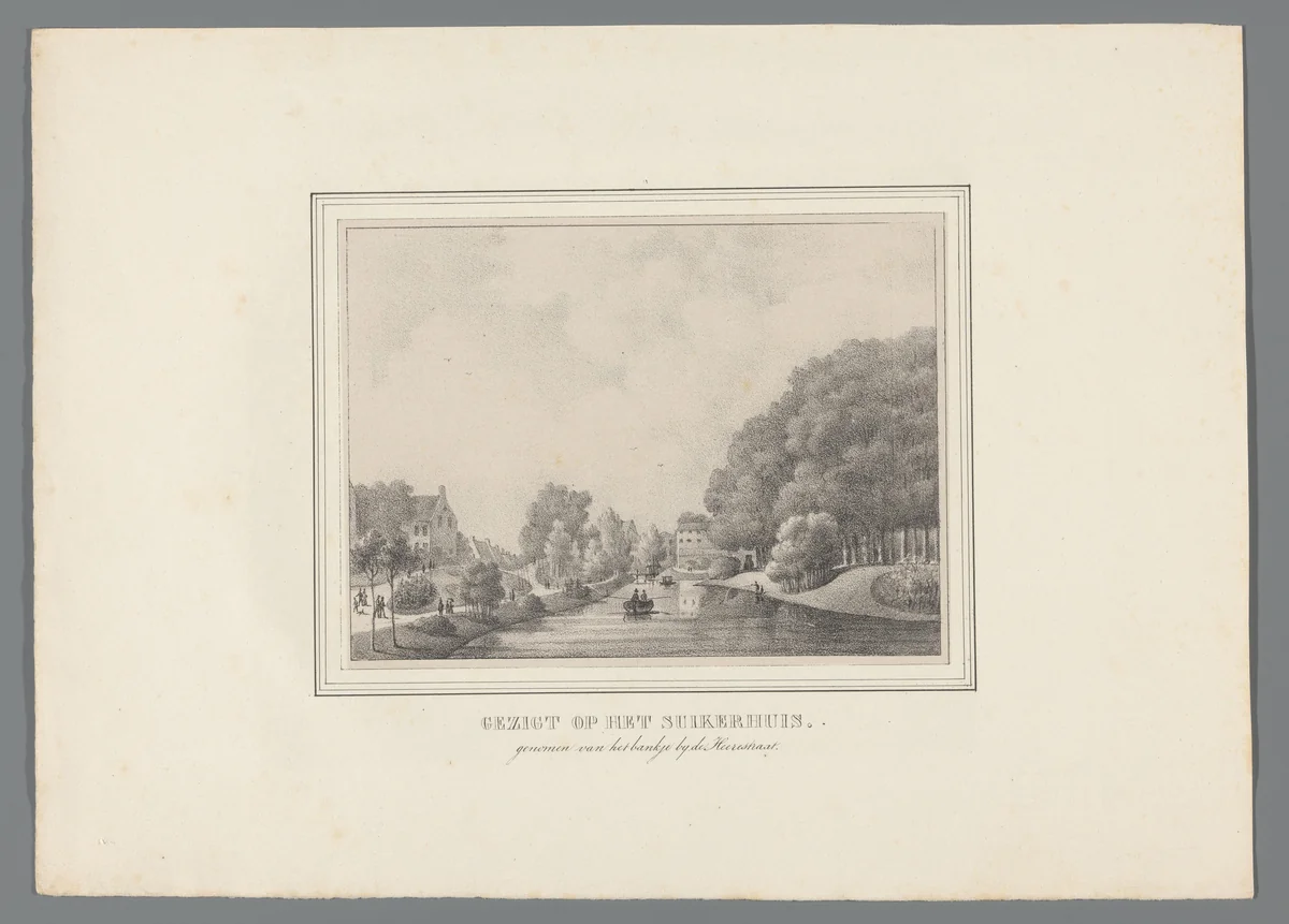 Gezigt op het Suikerhuis / genomen van het bankje bij de Heerestraat by anonymous, print, 1831