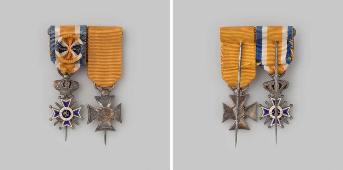 Officierskruis in de orde van Oranje-Nassau, met de zwaarden, met ereteken voor dertigjarige dienst als officier bij de schutterij te Amsterdam, gedragen door A. Mendes da Costa, luitenant-kolonel by anonymous, metalwork, 1892