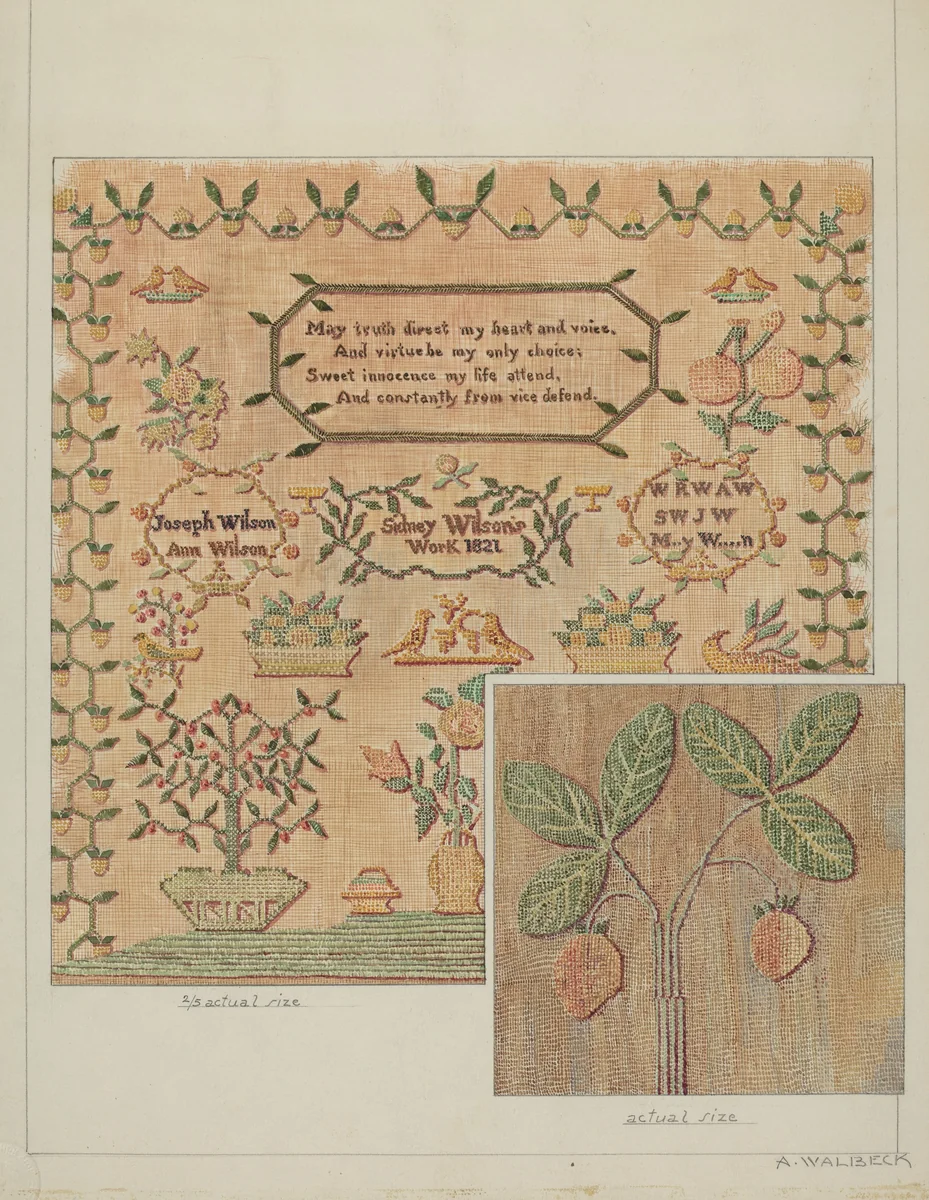 Sampler by Alfred Walbeck, index of american design, 1937