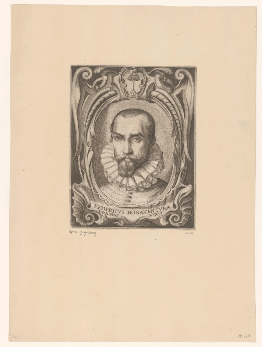 Portret van Federico Bonaventura op 47-jarige leeftijd by Matthäus Greuter, print, 1602