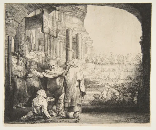 Peter and John Healing the Cripple at the Gate of the Temple by Rembrandt van Rijn, print, 1659