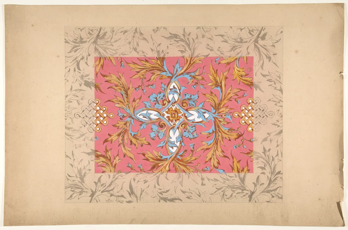Design for a ceiling with floral design by Jules-Edmond-Charles Lachaise, drawing, 1850-1900