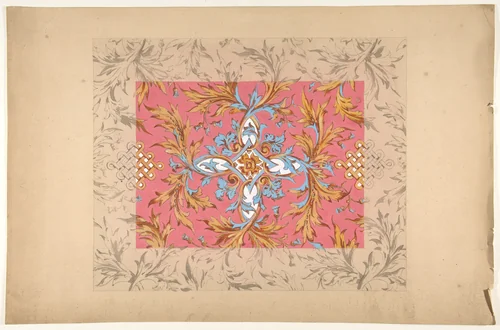 Design for a ceiling with floral design by Jules-Edmond-Charles Lachaise, drawing, 1850-1900