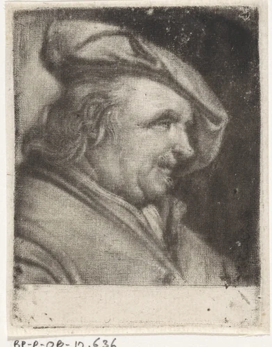 Kop van een man met een baret, naar rechts by anonymous, print, 1650-1800