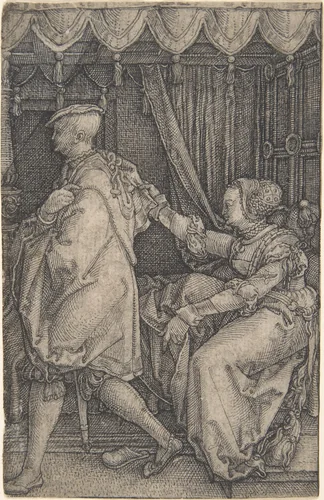 Joseph and Potiphar's Wife by Heinrich Aldegrever, drawing, 1515-1565