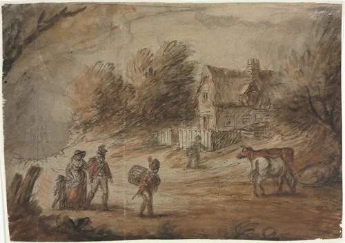 Country Scene with Soldiers by Henry William Bunbury, drawing, 1770-1811