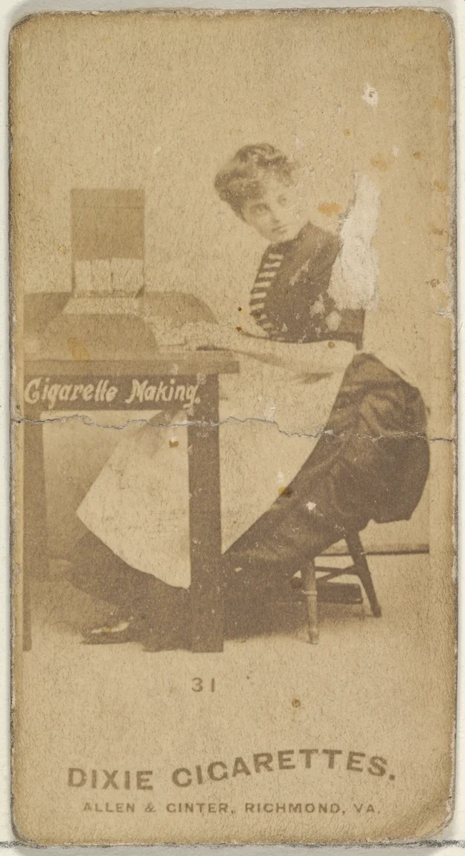 Card 31, from the series, Cigarette Making Girls (N46) for Virginia Brights Cigarettes by Allen & Ginter, photograph, 1888