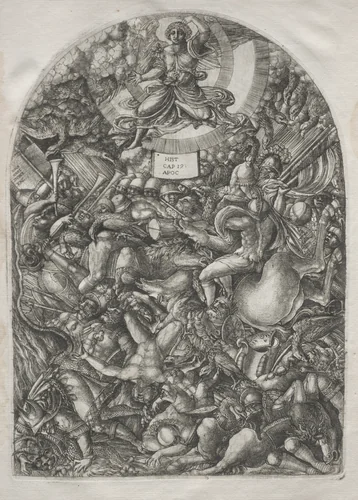 The Apocalypse: The Angel in the Sun Calling the Birds of Prey by Jean Duvet, print, 1546-1556