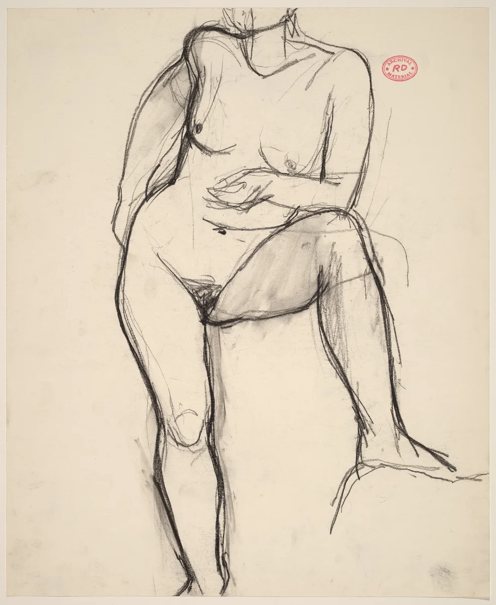 Untitled [standing female nude resting on bent left leg] by Richard Diebenkorn, drawing, 1955-1967