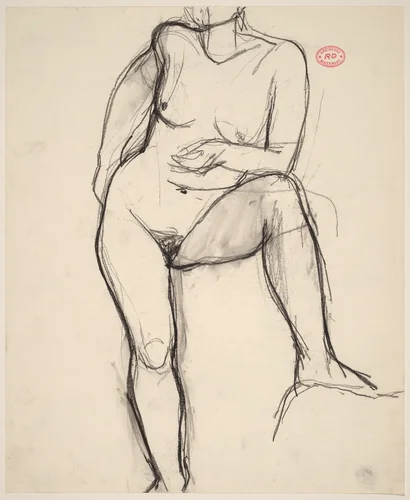 Untitled [standing female nude resting on bent left leg] by Richard Diebenkorn, drawing, 1955-1967