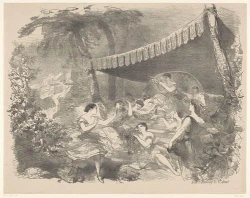 Balletscène met nimfen by Charles Rochussen, print, 1865-1868