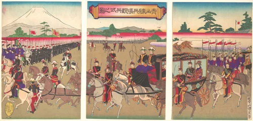 Review of Troops at the Aoyama Training Grounds by Utagawa Kunimasa V, print, 1889