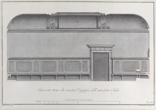 Plate 3: cross-section of the Hall of the Institute of Bologna by Bartolomeo Crivellari, print, 1756