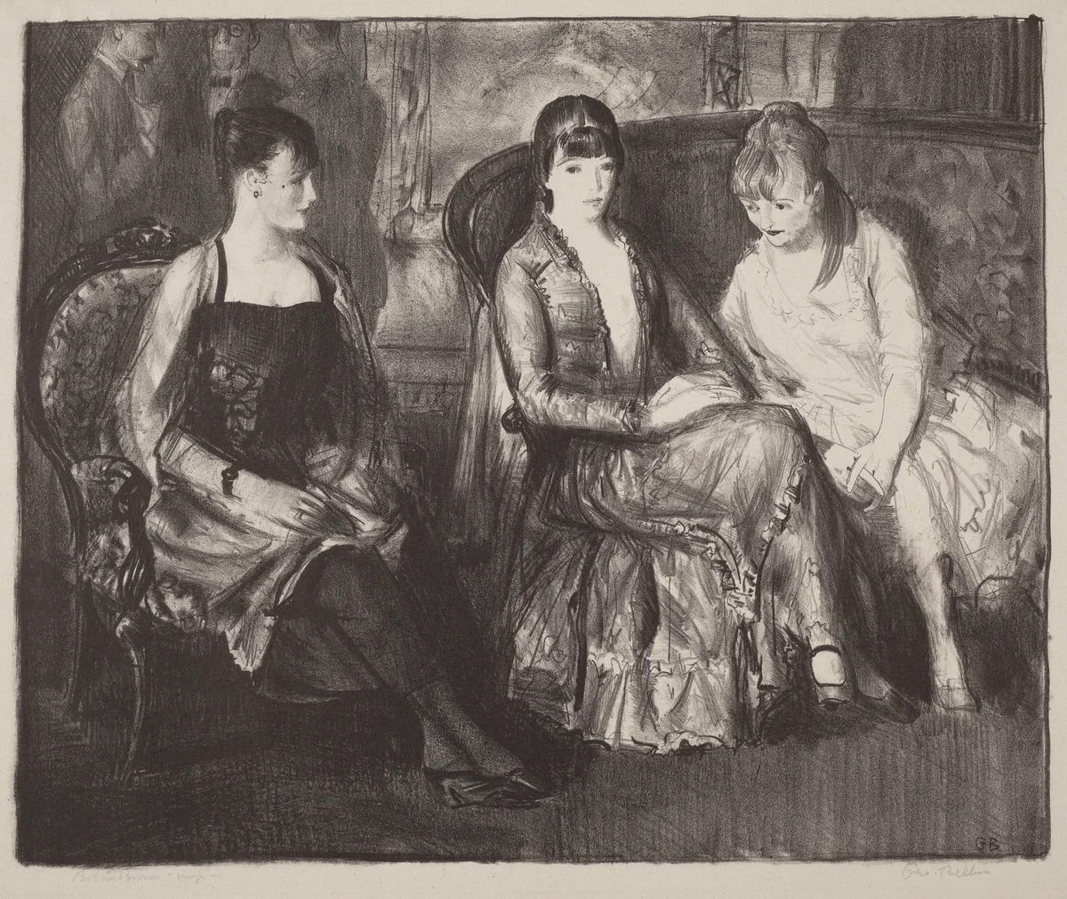 Elsie, Emma and Marjorie, second stone by George Bellows, print, 1921