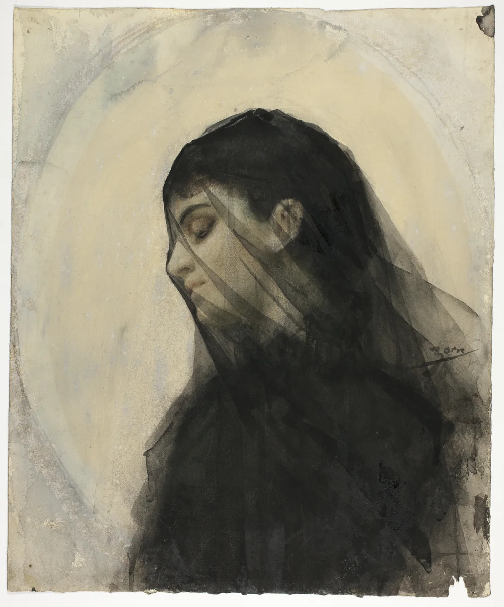Head of a Veiled Woman by Anders Zorn, other, 1880-1920