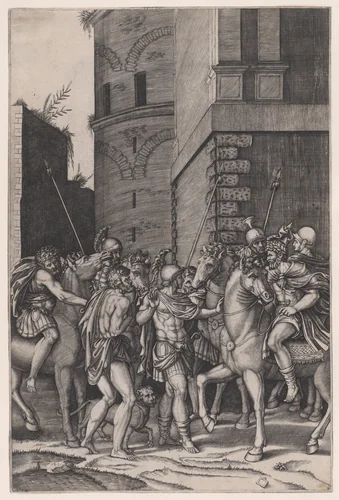 The Emperor Meeting the Warrior by Agostino Veneziano, print, 1514-1536