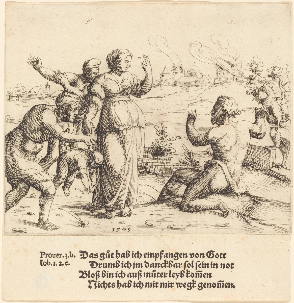 Job Learns of His Misfortunes by Augustin Hirschvogel, print, 1549