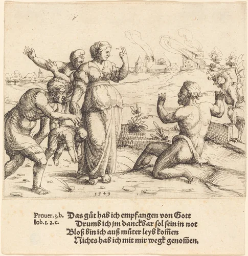 Job Learns of His Misfortunes by Augustin Hirschvogel, print, 1549