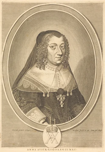 Anne of Austria by Michel Lasne; Jean Nocret, print, 1645