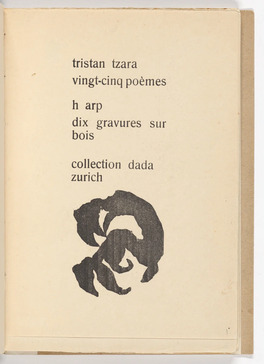 Title-page from Twenty-five Poems (Vingt-cinq poèmes) by Jean Arp, illustrated book, 1918