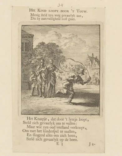 Touwtje springende jongen by Jan Luyken, print, 1712