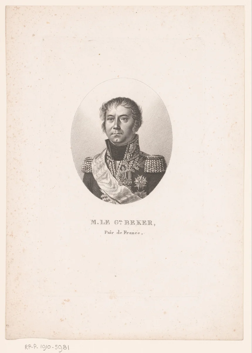 Portret van Nicolas Léonard Beker by Ambroise Tardieu, print, 1820-1821