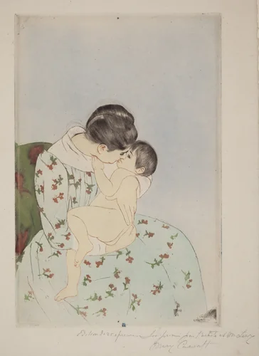 Mother's Kiss by Mary Cassatt, print, 1890-1891