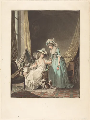 L'aveu difficile (The Difficult Confession) by Jean-François Janinet; Nicolas Lavreince, print, 1787