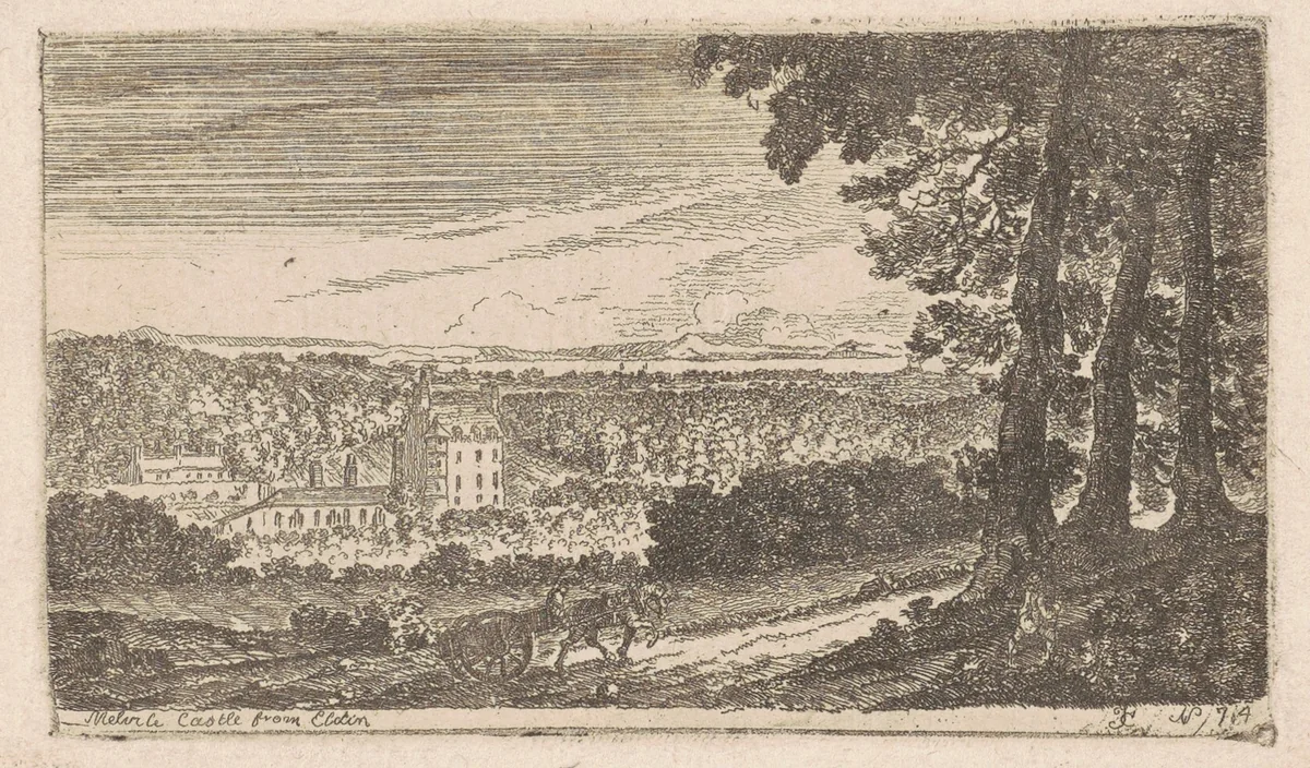 Melville Castle from Eldin by John Clerk, print, 1776